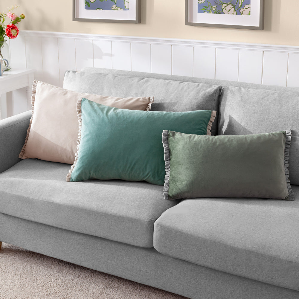 Tilly Velvet Cushion Duck Egg Blue/Pumice
