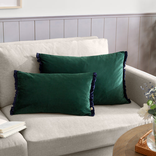 Plain Green Cushions - Tilly Velvet Cushion Cover Pine/Navy Wylder