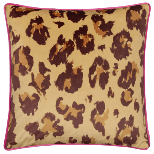 Animal Pink Cushions - True Leopard Piped Velvet Cushion Cover Multi furn.