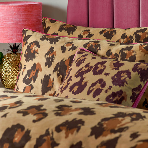 Animal Pink Cushions - True Leopard Piped Velvet Cushion Cover Multi furn.