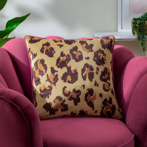 Animal Pink Cushions - True Leopard Piped Velvet Cushion Cover Multi furn.