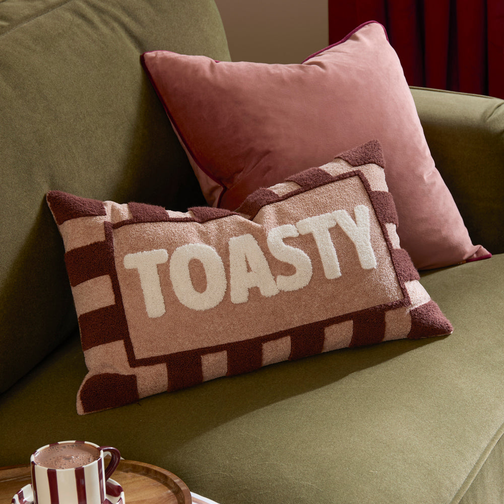 Striped Red Cushions - Toasty Boucle  Cushion Cover Pink/Chocolate Furn