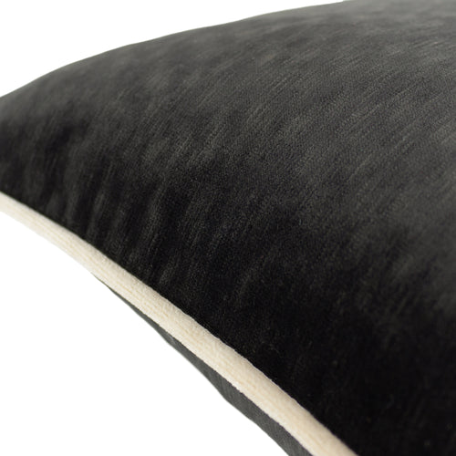 Plain Black Cushions - Torto Rectangular Opulent Velvet Cushion Cover Black/Ivory Paoletti