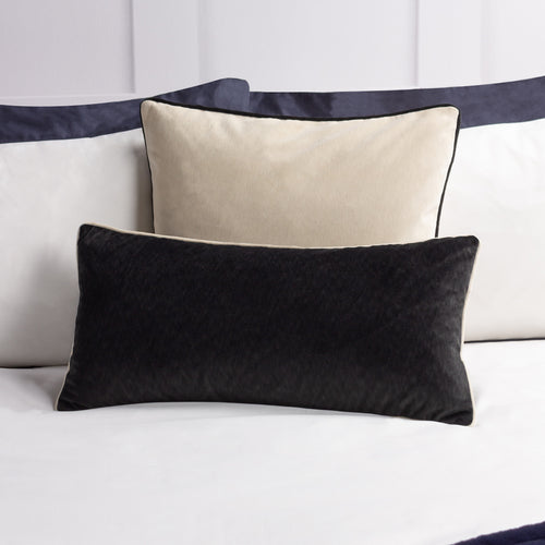 Plain Black Cushions - Torto Rectangular Opulent Velvet Cushion Cover Black/Ivory Paoletti