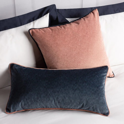 Plain Blue Cushions - Torto Rectangular Opulent Velvet Cushion Cover Blue/Blush Paoletti