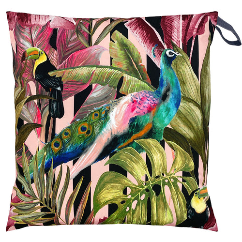 Animal Pink Cushions - Toucan and Peacock Large 70cm Outdoor Floor Cushion Cover Green/Pink Evans Lichfield