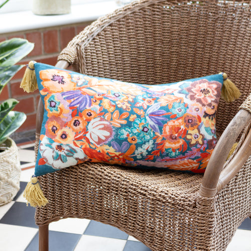 Floral Orange Cushions - Traloa Floral Tasselled Cushion Cover Orange Wylder