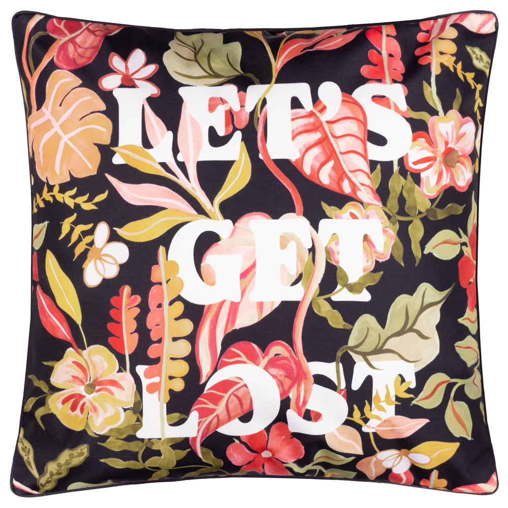 Tropical Bloom Lost Outdoor Cushion Black
