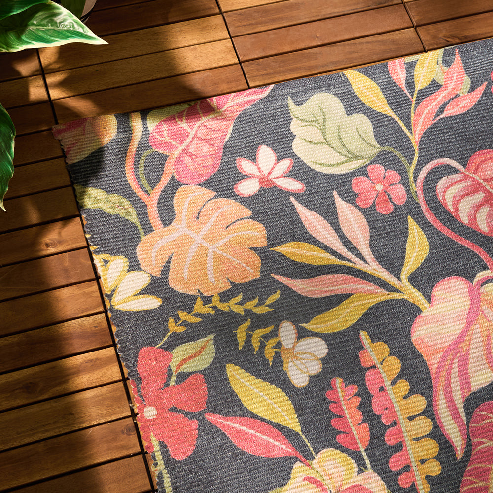 Tropical Bloom Indoor/Outdoor Rug Black