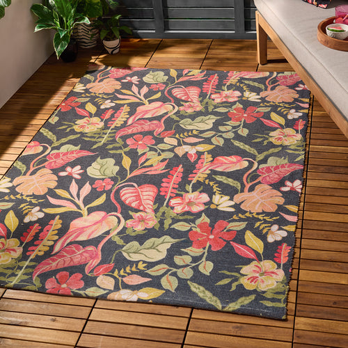 Floral Black Rugs - Tropical Bloom Indoor/Outdoor Rug Black Furn