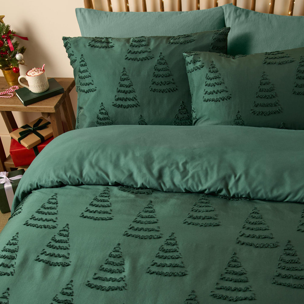 Woodland Green Bedding - Trees Soft Tufted Christmas Duvet Cover Set Green Duvet Day