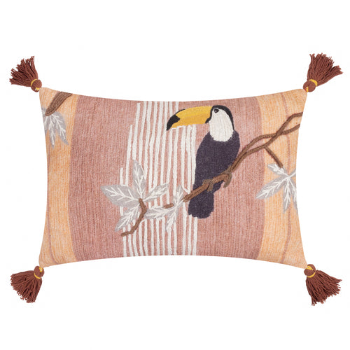 Animal Brown Cushions - Treetop Toucan Embroidered Cushion Cover Natural Wylder