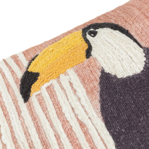 Animal Brown Cushions - Treetop Toucan Embroidered Cushion Cover Natural Wylder