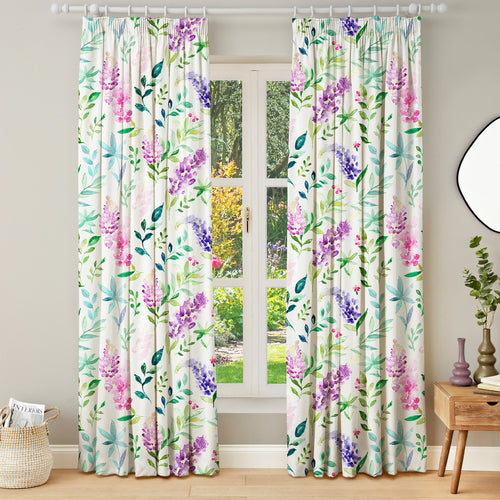 Floral Green M2M - Trailing Lupins Multi Made to Measure Curtains Evans Lichfield