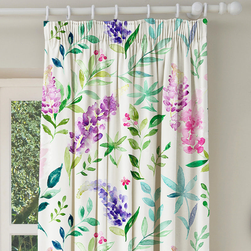 Floral Green M2M - Trailing Lupins Multi Made to Measure Curtains Evans Lichfield