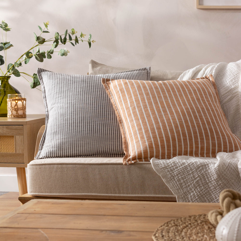Truro Striped 100% Cotton Cushion Grey