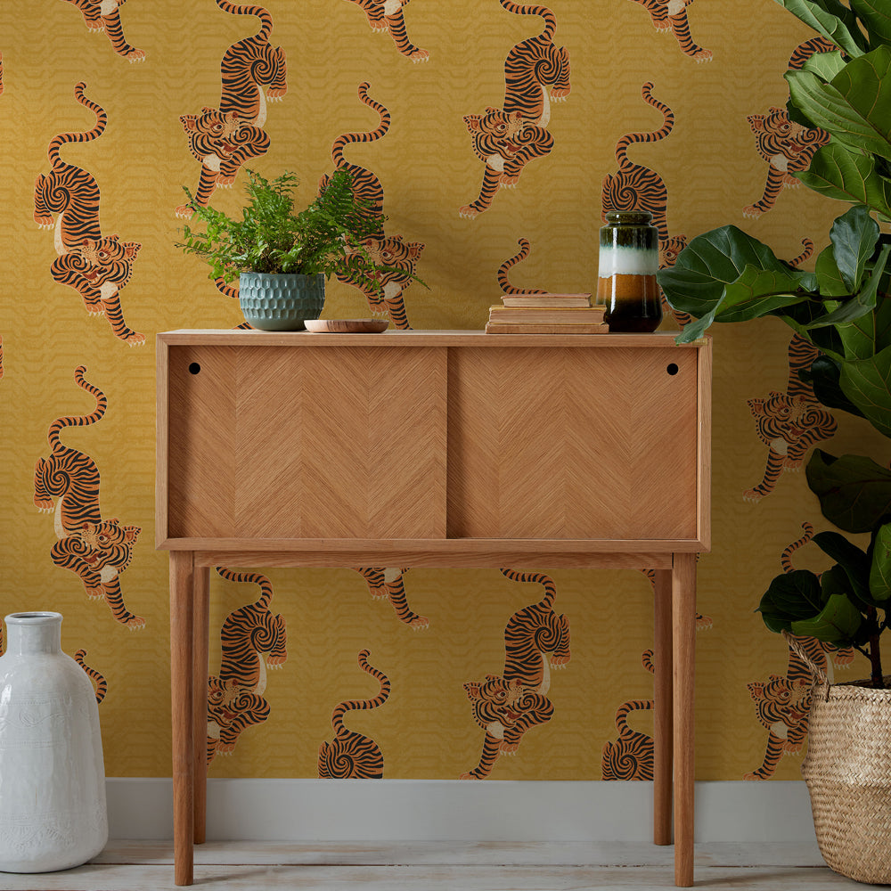 Tibetan Tiger Wallpaper Sample Mustard