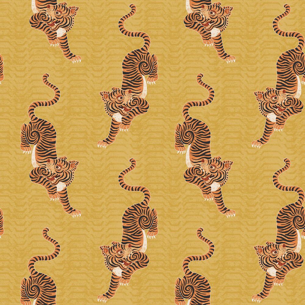 Global Yellow Wallpaper - Tibetan Tiger  Wallpaper Sample Mustard furn.