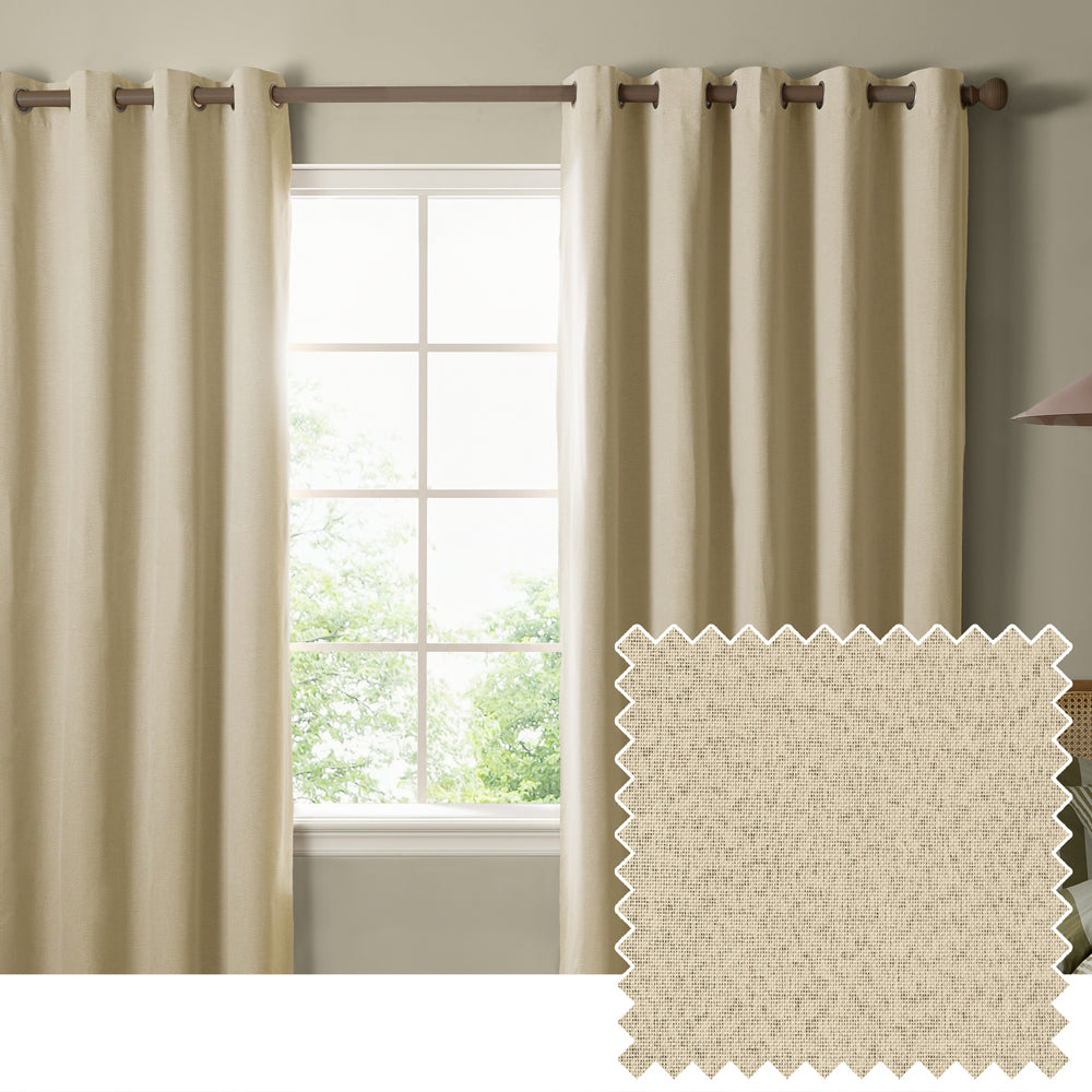 The Ultimate Blackout Textured Woven Eyelet Curtains Custard Cream