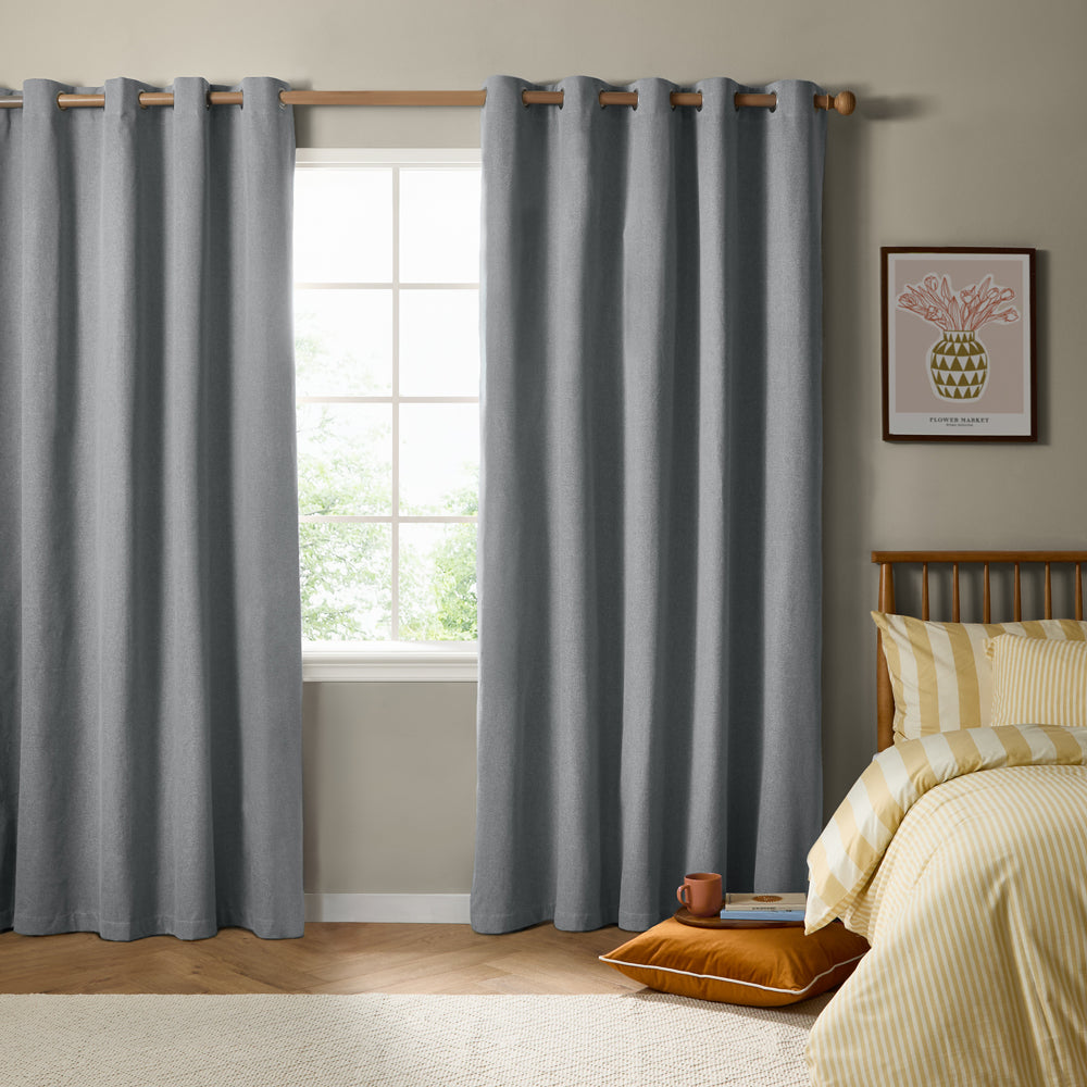 Plain Blue Curtains - The Ultimate Blackout Textured Woven Eyelet Curtains Denim Furn