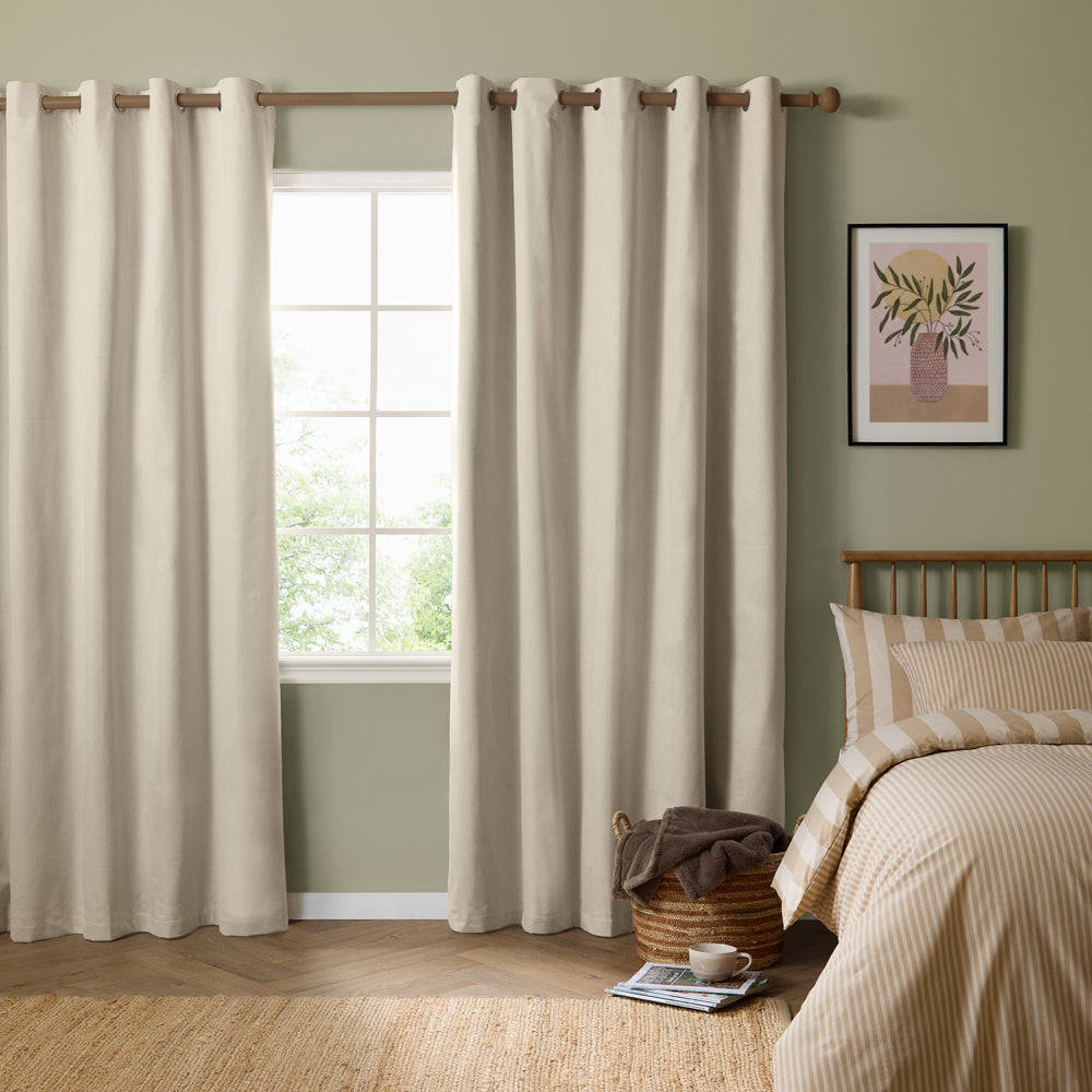 Plain Cream Curtains - The Ultimate Blackout Textured Woven Eyelet Curtains Ecru Furn