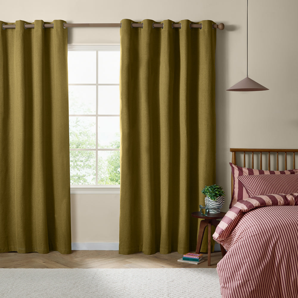 Plain Green Curtains - The Ultimate Blackout Textured Woven Eyelet Curtains Forest Furn