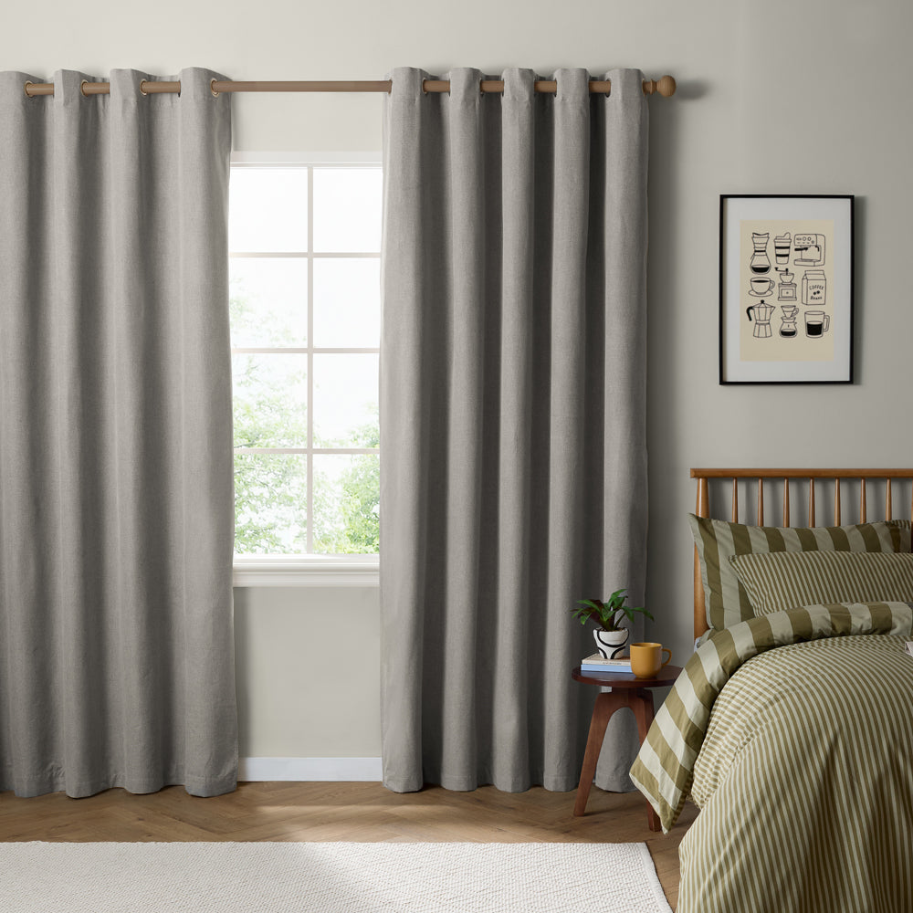Plain Grey Curtains - The Ultimate Blackout Textured Woven Eyelet Curtains Grey Furn