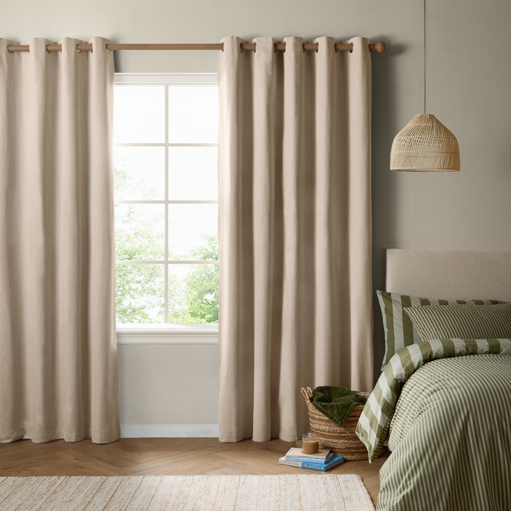 Plain Cream Curtains - The Ultimate Blackout Textured Woven Eyelet Curtains Natural Furn