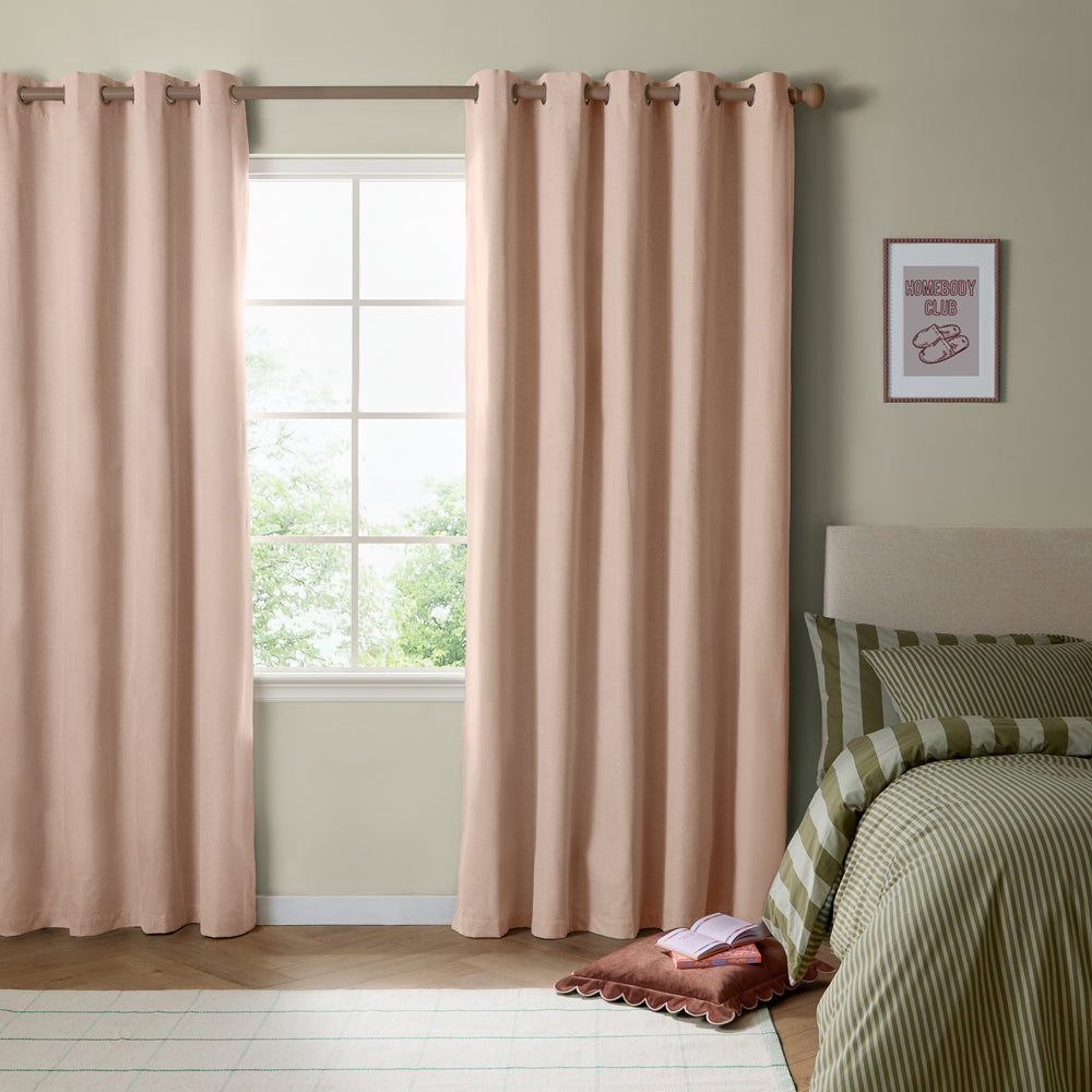 Plain Pink Curtains - The Ultimate Blackout Textured Woven Eyelet Curtains Pink Furn