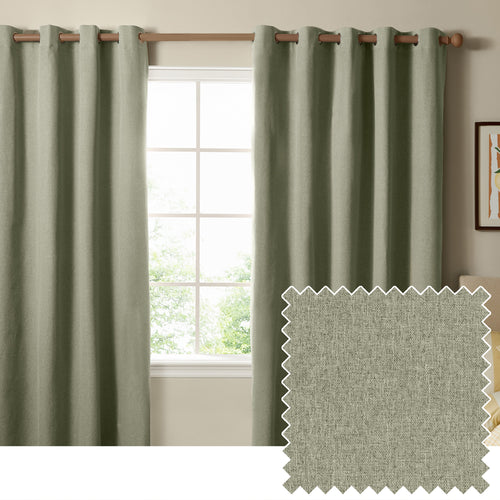 Plain Green Curtains - The Ultimate Blackout Textured Woven Eyelet Curtains Sage Furn