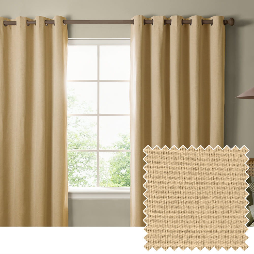 The Ultimate Blackout Textured Woven Eyelet Curtains Yellow
