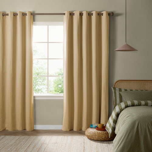 The Ultimate Blackout Textured Woven Eyelet Curtains Yellow