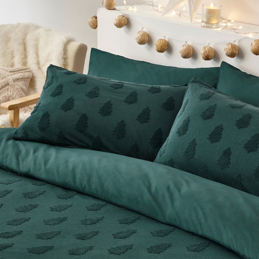 Tufted Tree Festive 100% Cotton Duvet Cover Set Pine Green