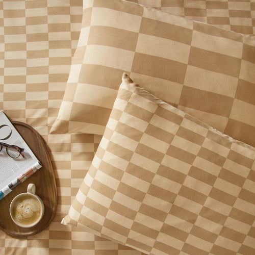 The Ultimate Checkerboard Reversible Pillowcase Pair Caramel Latte
