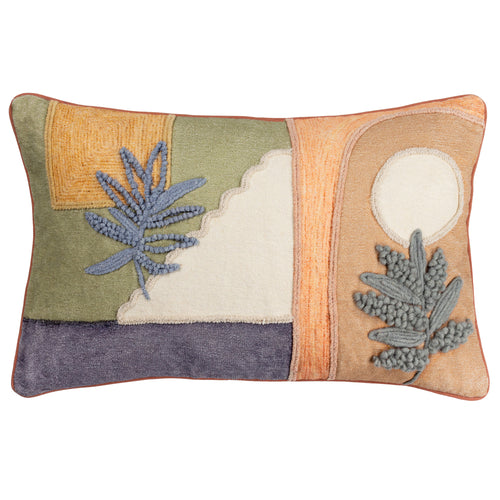 Abstract Green Cushions - Tulna Embroidered Piped Cushion Cover Sage/Caramel furn.