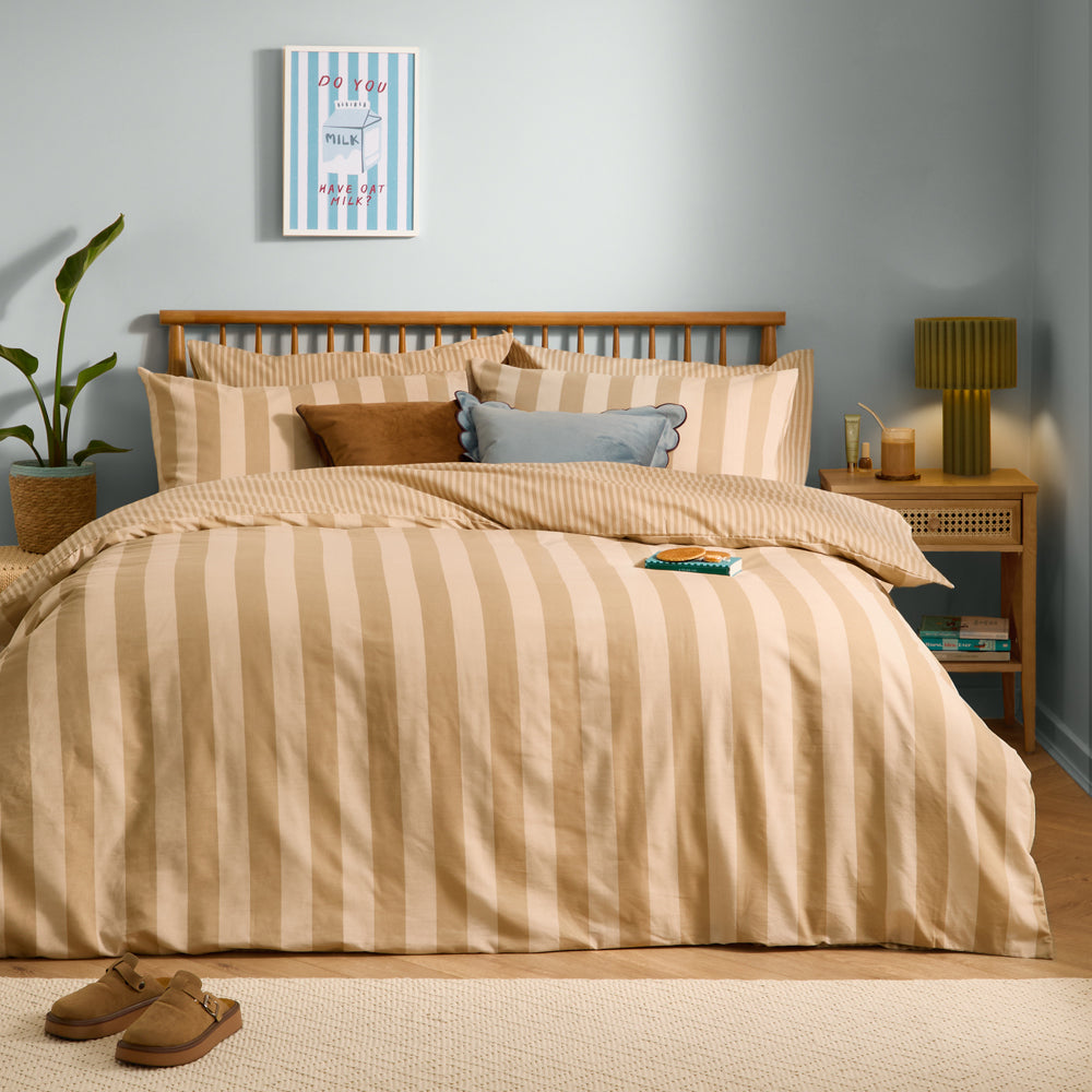 The Ultimate Stripe Reversible Duvet Cover Set Caramel Latte