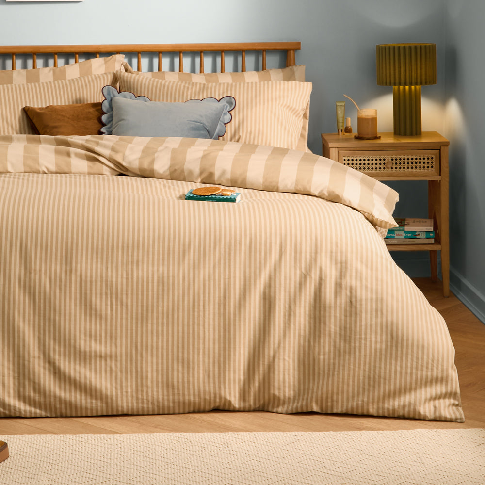 The Ultimate Stripe Reversible Duvet Cover Set Caramel Latte
