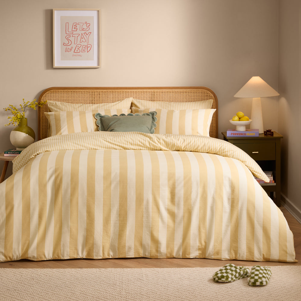 The Ultimate Stripe Reversible Duvet Cover Set Custard Cream