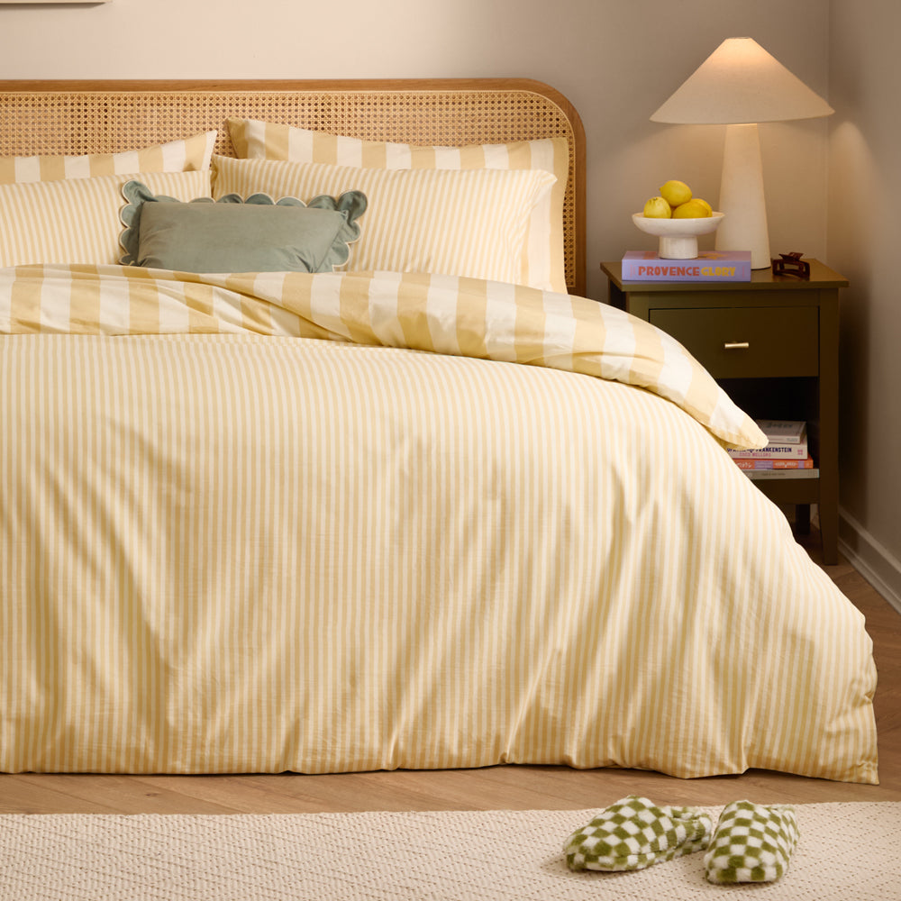 The Ultimate Stripe Reversible Duvet Cover Set Custard Cream
