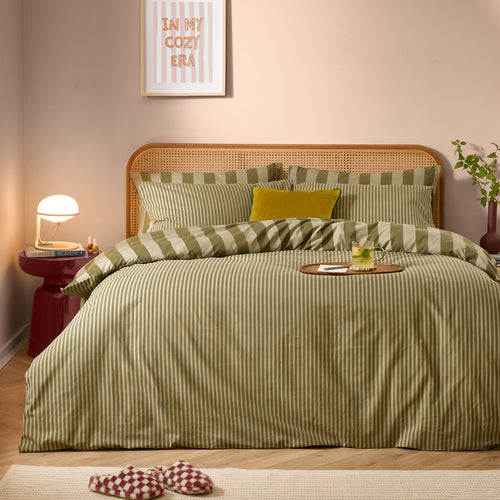 Striped Green Bedding - The Ultimate Stripe Reversible Duvet Cover Set Green Tea Furn