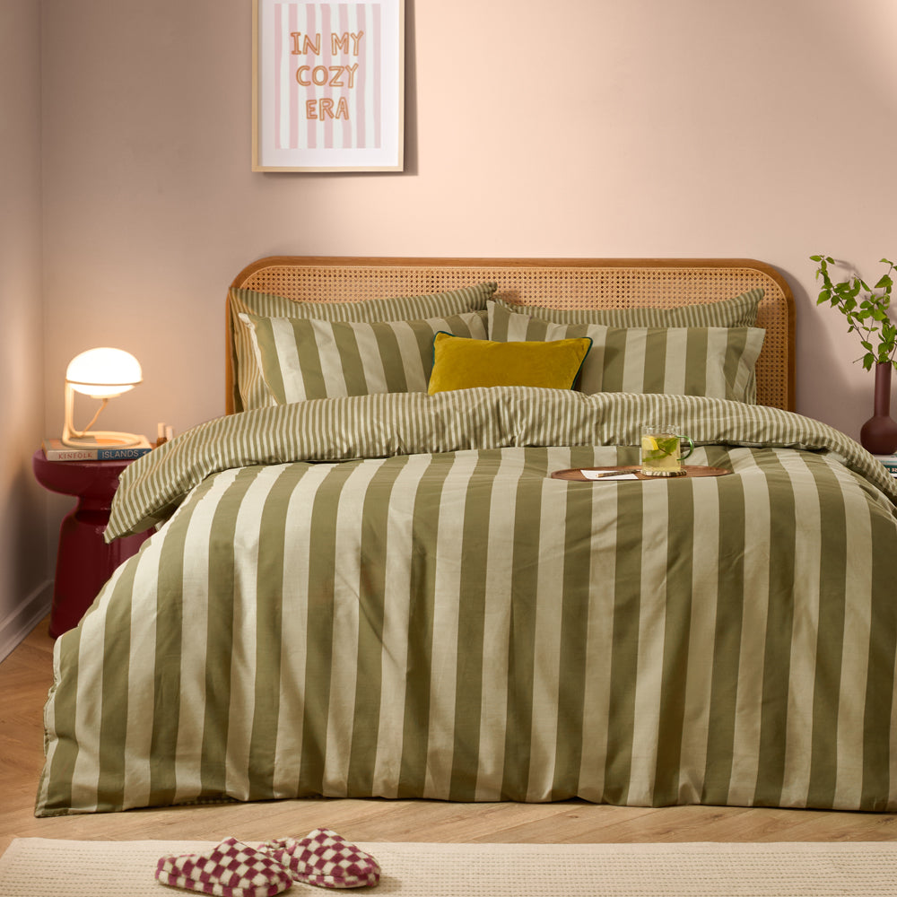 The Ultimate Stripe Reversible Duvet Cover Set Green Tea