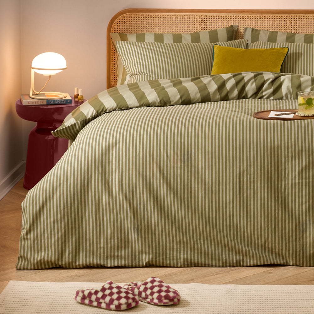 The Ultimate Stripe Reversible Duvet Cover Set Green Tea