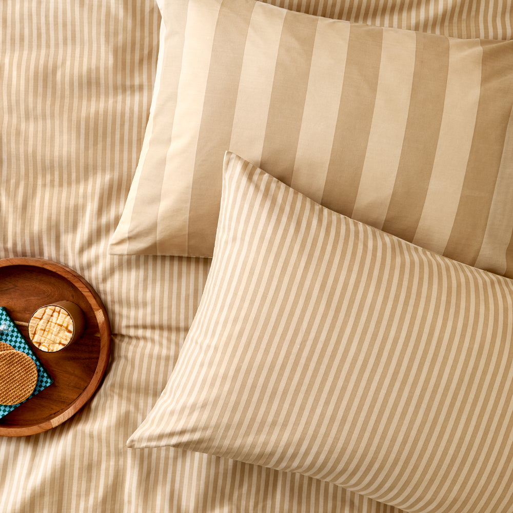 Striped Beige Bedding - The Ultimate Stripe Reversible Pillowcase Pair Caramel Latte Furn