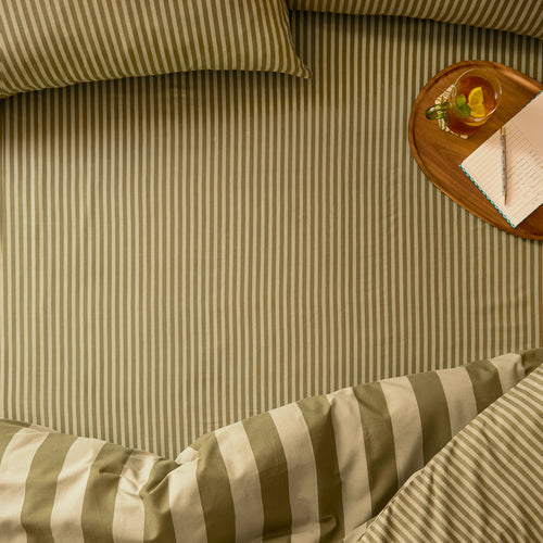Striped Green Bedding - The Ultimate Stripe  Fitted Bed Sheet Green Tea Furn