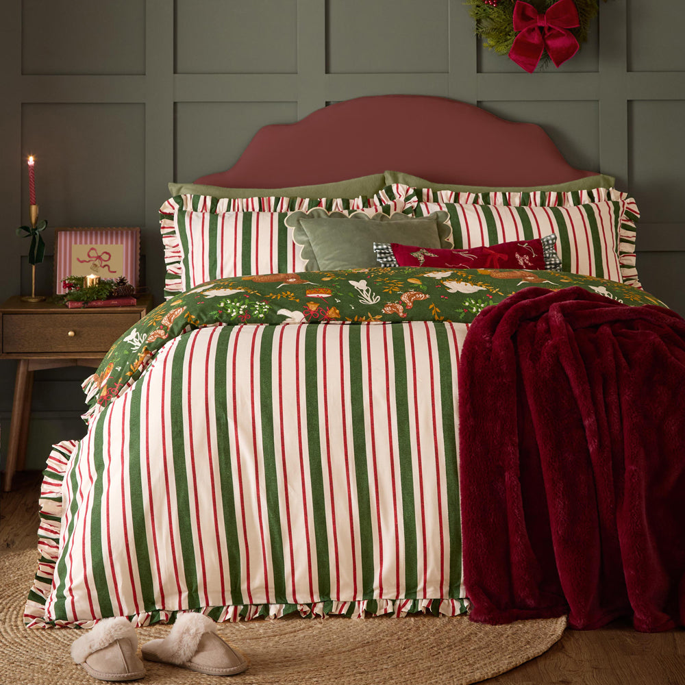 Twelve Days Frill Reversible Duvet Cover Set Green