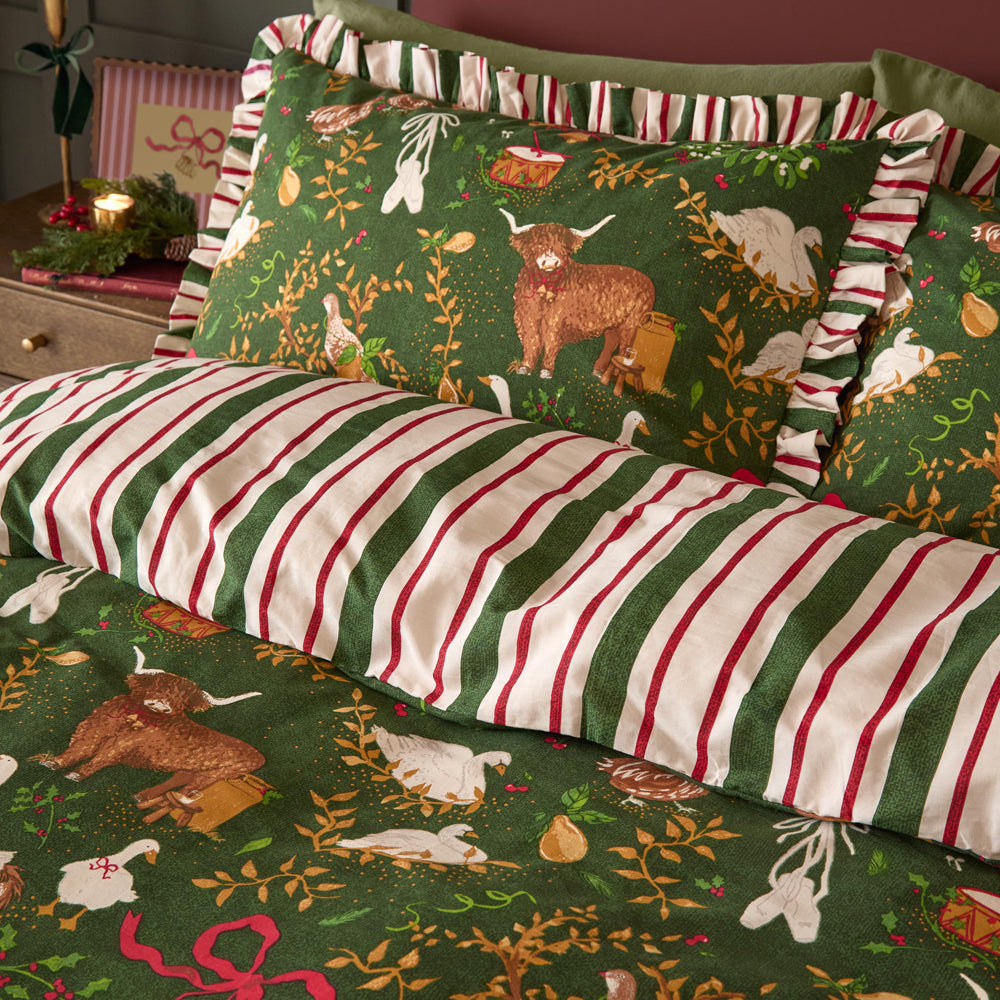 Twelve Days Frill Reversible Duvet Cover Set Green