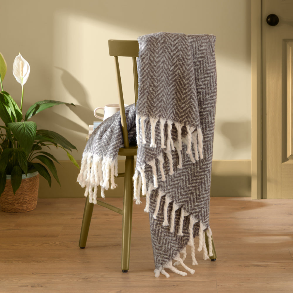 Tweedie Brushed Herringbone Throw Charcoal