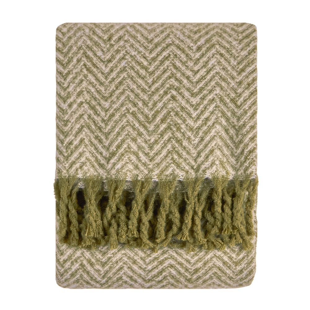 Herringbone Green Throws - Tweedie Brushed Herringbone Throw Green Furn
