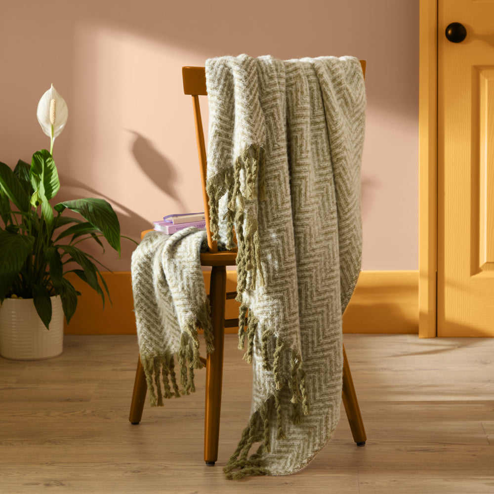 Tweedie Brushed Herringbone Throw Green