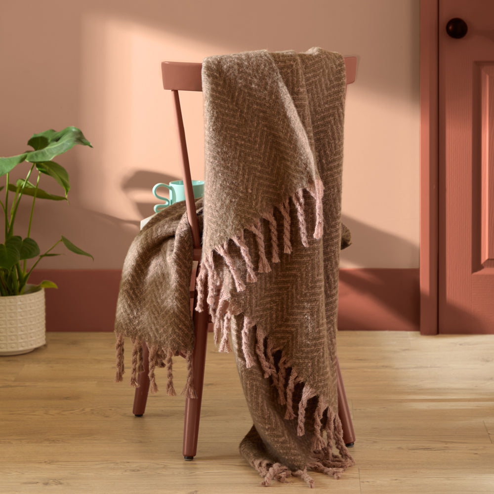 Tweedie Brushed Herringbone Throw Mocha